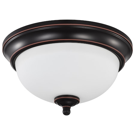 Nuvo Center Lock 11 Inch LED Flush Mount, 19 Watt, 3000K, Mahogany Bronze Finish, Frosted Glass 62/1557